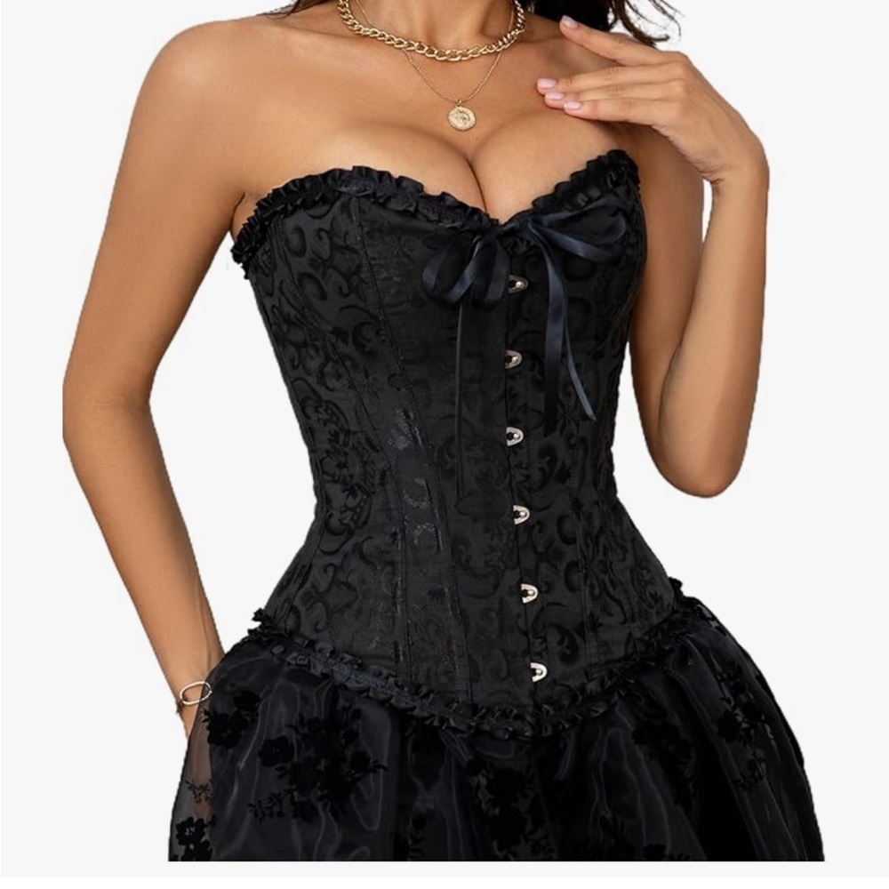 SZIVYSHI Corset Tops for Women, Bustier Shapewear Lingerie, Lace Waist Push Up - Picture 3 of 7